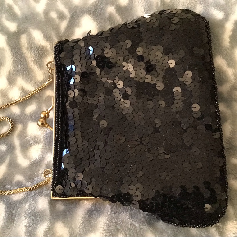Vintage Black Beaded Evening Hand Bag